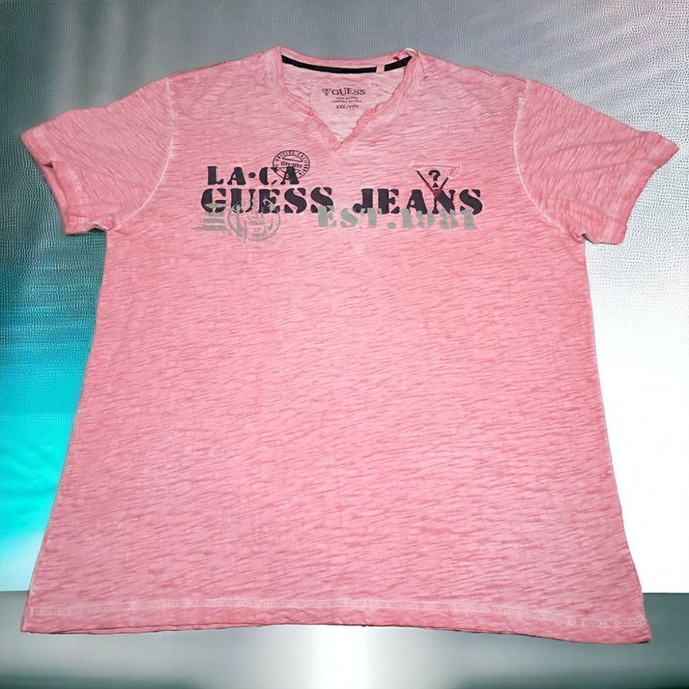 Guess Jeans vintage 2D pink LA CA short sleeve top shirt